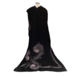 Victorian heavy black velvet dress train lined in metallic thread fabric with extensive sequin and b