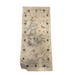 Chinese embroidered silk panel mounted on board depicting birds, insects, flowers and symbols. Plus