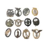 Collection of tweleve various Nazi German badges to include High Seas Fleet War badge and Blockade r