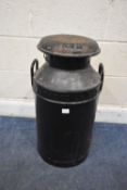 STRATFORD ON AVON DAIRY Ltd, A BLACK PAINTED MILK CHURN, with twin handles, height 68cm, condition