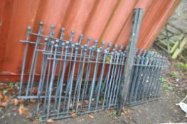 A SET OF DRIVEWAY RAILINGS with two posts, 2 at 270cm, 1 at 240cm, 1 at 140cm, 1 at 55, 1 at 40cm, 1