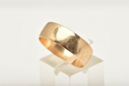 A 9CT GOLD WIDE GOLD BAND, approximate band width 7.1mm, hallmarked 9ct Birmingham, ring size