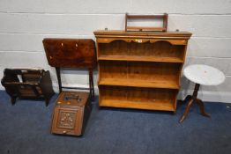 A MODERN PINE FOUR TIER HANGING PLATE RACK, width 94cm x depth 20cm x height 98cm, a marble top