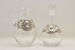 A SET OF ITALIAN 'SILVER FASHION SILVAN' GLASSWARE WITH WHITE METAL EMBELISHMENTS, to include a