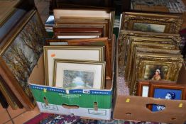 A QUANTITY OF 20TH CENTURY PICTURES AND PRINTS, to include an unsigned thick impasto landscape