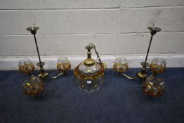 IN THE MANNER OF CARLO NASON MAZZEGA, A PAIR OF MID-CENTURY THREE BRANCH CEILING LIGHTS, with