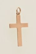 A 9CT GOLD POLISHED CROSS PENDANT, fitted with a jump ring for suspension, length including jump