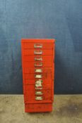 A METAL SET OF TEN FILING DRAWERS width 28cm, depth 41cm , height 71cm Condition Report; dent to