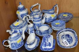 A COLLECTION OF BLUE AND WHITE SPODE CERAMICS, mainly in Italian pattern, including some miniature