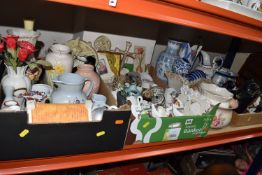 THREE BOXES AND LOOSE MISCELLANEOUS CERAMICS, including mostly giftware items, such as trinket pots,