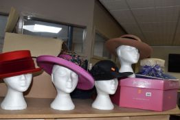 FIVE LADIES' DRESS HATS, to include various styles such as a boxed Jacques Vert, beige and blue with