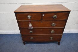 A GEORGIAN MAHOGANY CHEST OF TWO SHORT OVER THREE LONG DRAWERS, raised on bracket feet, width