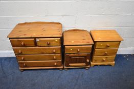 A MODERN PINE LEDGE BACK CHEST OF TWO SHORT OVER THREE LONG DRAWERS, raised on bun feet, width