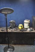 A COLLECTION OF ELECTRICAL ITEMS including a tall halogen heater, a wet and dry vacuum blower, an