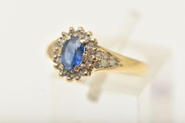 AN 18CT YELLOW GOLD SAPPHIRE AND DIAMOND CLUSTER RING, TOGETHER WITH A PINK SAPPHIRE set with an