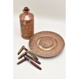 A SMALL BOX OF ITEMS, to include an silver plated copper 'Elkington & Co' inkwell, approximate