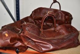 THREE RED 'THE OLD ANGLER' LEATHER HOLDALLS comprising three ox-blood coloured leather bags