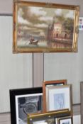 A QUANTITY OF PICTURES AND PRINTS ETC, to include I. Costello venetian canal scene, oil on canvas,