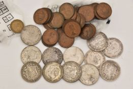 A SMALL BOX OF UK COINS, to include 168g of halfcrown coins with mostly .500 silver, some .925