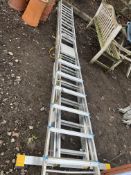A BPS TRADE MASTER DOUBLE EXTENSION LADDER with stays to transform into a step ladder 370cm long