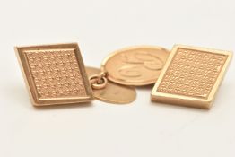 A PAIR OF 9CT GOLD CHAIN LINK CUFFLINKS, each designed with an engine turned pattern diamond shape