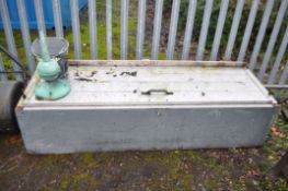 A METAL VAN SECURITY TOOL BOX constructed of steel and aluminium 200cm long, 65cm deep along with an