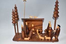 A WOODEN NATIVITY SET, possibly continental, comprising Mary, Joseph, Jesus, three kings, two