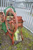 A VINTAGE WOODROFFE AND Co CAST IRON FRAMED STRAW SHREDDER 125cm high (not in working order)