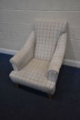 A SCHREIBER CREAM FABRIC UPHOLSTERED DEEP ARMCHAIR, width 78cm x depth 96cm x height 93cm, condition