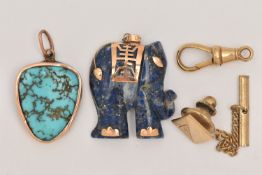 AN ASSORTMENT OF JEWELLERY, to include a yellow metal lobster clasp stamped 9.375, approximate gross