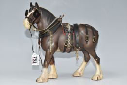 A BESWICK FIGURINE OF A 'CLYDESDALE' HORSE, model no. 2465, first version in working harness, part