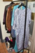 TWO BOXES AND LOOSE LADIES' CLOTHES AND ACCESSORIES, to include jackets, coats and dresses, brands