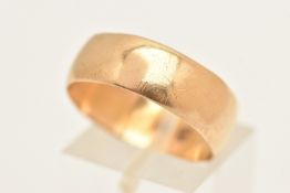 AN 18CT GOLD POLISHED WIDE BAND RING, approximate band width 7.2mm, hallmarked 18ct Birmingham, ring