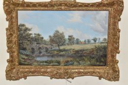 BRIAN TOVEY (BRITISH 1943) 'THE FOOT BRIDGE, RIVER BLYTHE, HAMPTON IN ARDEN', an English landscape