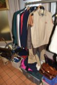 SIX BOXES AND LOOSE CLOTHES AND ACCESSORIES, to include a ladies' Burberry gilet, size 12, with