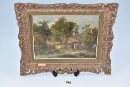 JOSEPH THORS (1835-1920) RURAL SETTLEMENT, a figure stands in the doorway of a thatched dwelling