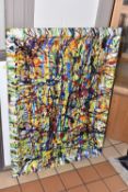 M JONES (BRITISH CONTEMPORARY) AN UNTITLED ACTION PAINTING, oils on canvas and frame, signed