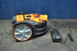 A LAWN MASTER VBRM16 CORDLESS ROBOTIC LAWN MOWER with one battery and charger (PAT pass and