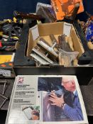 FOUR TRAYS CONTAINING TOOLS including an Earlex wallpaper steamer, four Record G Clamps, a Sash