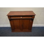 A VICTORIAN MAHOGANY CHIFFONIER, fitted with a single drawer over double cupboard doors, width