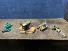 A PARAMO 6in WOODWORKING VICE, an engineers vice and two rotating vices (4)