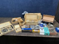 FOUR WOODEN BOXES CONTAINING MILLING MACHINE ACCESSORIES AND MARKING EQUIPMENT including face