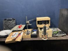A COLLECTION OF POWER TOOLS including an Exakt saw in case, a Kinzo router, a NuTool grinder, a