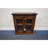 A 19TH CENTURY MAHOGANY CABINET, the double glazed doors enclosing a single shelf, width 81cm x