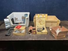 TWO TRAYS CONTAINING A MILLING MACHINE AND DRILLING EQUIPMENT including an Axminster rotary table,