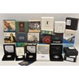 A LARGE SHOE BOX CONTAINING ROYAL MINT SILVER PROOF COINS TO INCLUDE 2009 Charles Darwin Silver