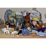 A MIXED GROUP OF ORNAMENTS to include five pieces of Wedgwood 'Jasperware' comprising a sage green