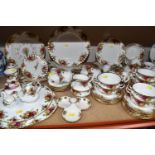 SEVENTY FOUR PIECES OF ROYAL ALBERT 'OLD COUNTRY ROSES' TEA AND DINNER WARE comprising two cake