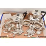AN ASSORTMENT OF WHITE METAL, to include a four piece 'Walker & Hall' coffee and tea set, a pair