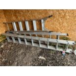 AN ALUMINIUM YOUNGMAN BUILDERS STEP LADDER 230cm long, an aluminium double extension ladder with 9
